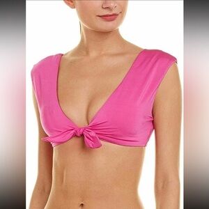 Trina Turk tie front cap sleeve Bathing Suit top size 10 in shocking pink